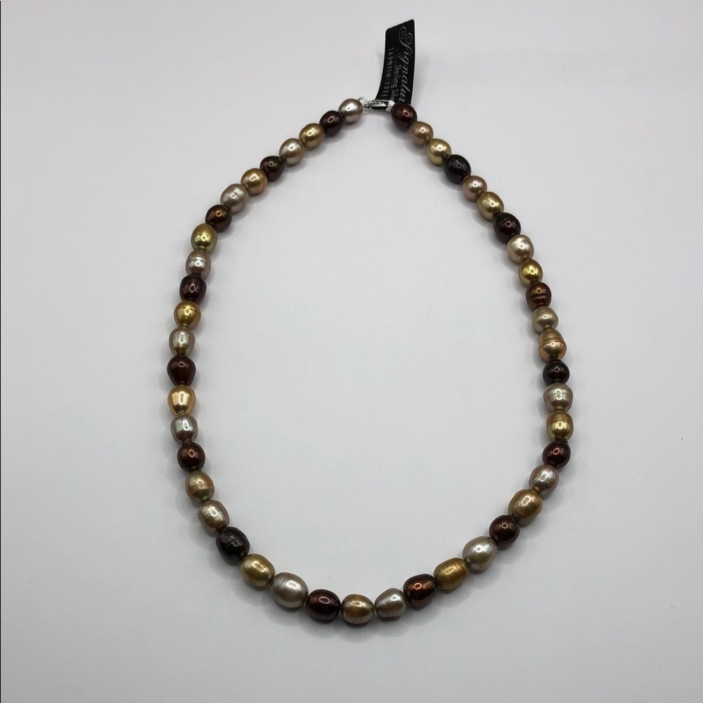 Genuine cultured freshwater dyed colorful pearls necklace sterling silver 925.